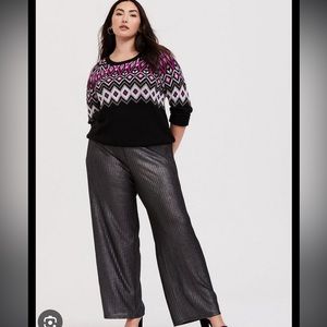 TORRID GRAY SHINE PULL ON RIBBED WIDE LEG PANTS SIZE 0